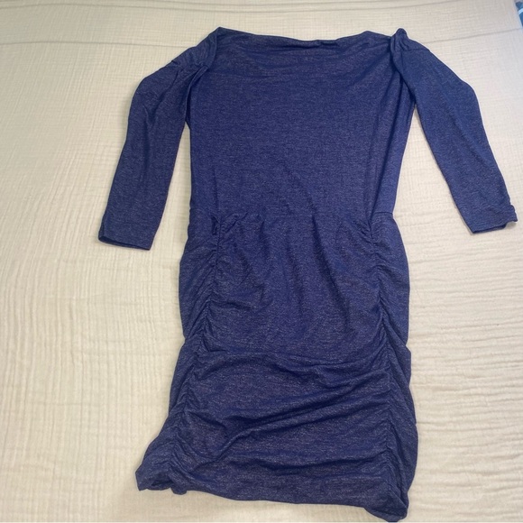 Athleta Tulip Dress Heathered Ruched Long Sleeve Blue Athletic Dress Size Small - Picture 8 of 11